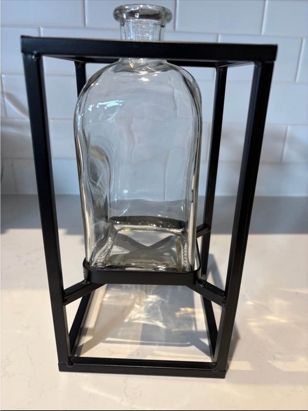 Glass Decanter in Black Metal Frame